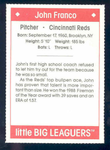 1990 Little Big Leaguers John Franco Reds Little League Photo Image 2