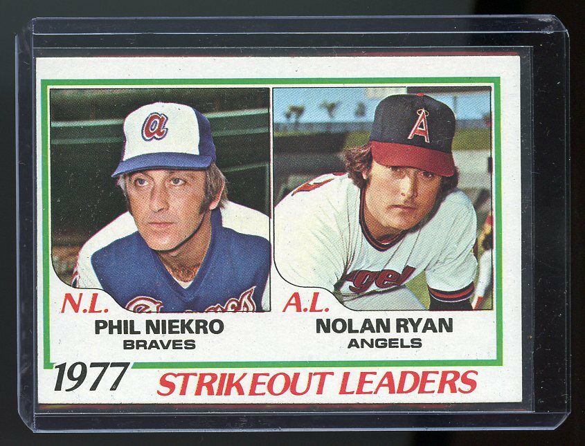 1978 Topps Strikeout Leaders #206 Phil Niekro Braves and Nolan Ryan Angels Card Image 1