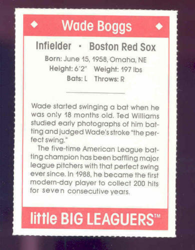 1990 Little Big Leaguers Wade Boggs Red Sox Little League Photo Image 2