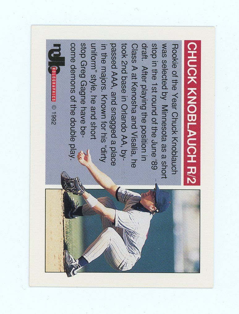 1992 Holoprism Gold #R2 Chuck Knoblauch Fielding Hologram Twins Card Image 2