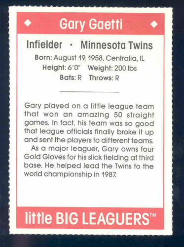 1990 Little Big Leaguers Gary Gaetti Twins Little League Photo Image 2