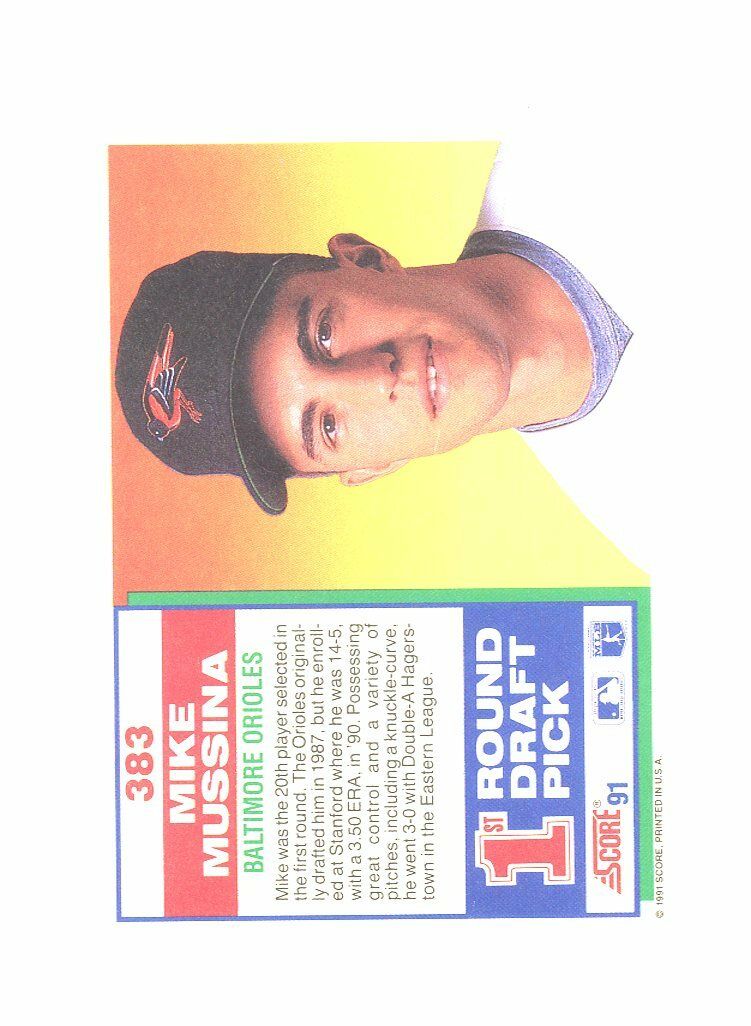 1991 Score 1st Round Draft Pick #383 Mike Mussina Orioles Rookie Card Image 2