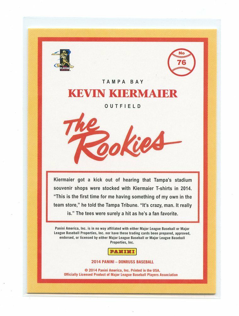 2014 Donruss The Rookies #76 Kevin Kiermaier Tampa Bay Rays rookie card Image 2