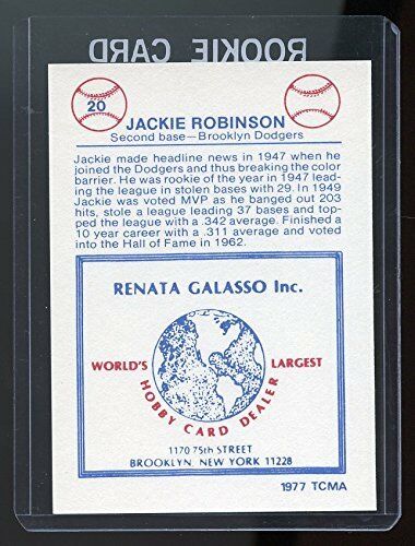 1977 TCMA Renato Galasso Inc Greats #20 Jackie Robinson Dodgers Image 2