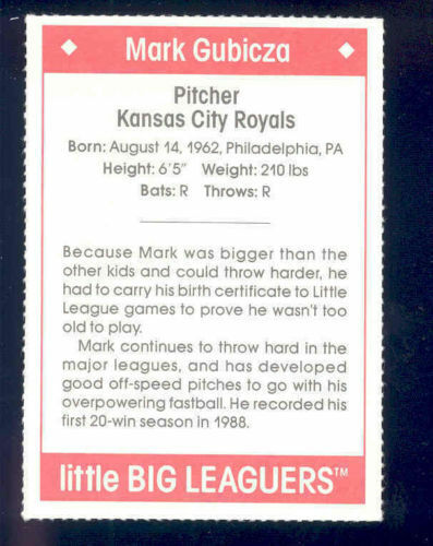 1990 Little Big Leaguers Mark Gubicza Royals Little League Photo Image 2