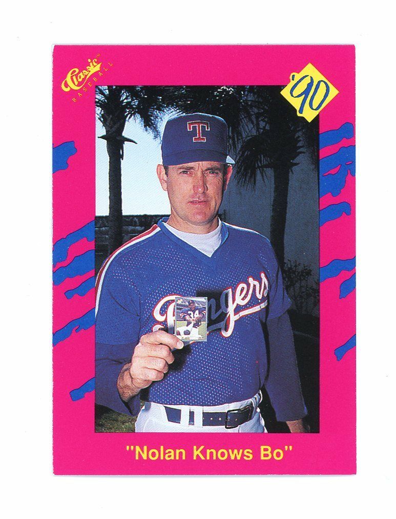 1990 Classic Pink #T26 Nolan Ryan Holding a Bo Jackson Card Image 1