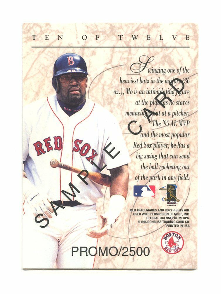 1996 Donruss Elite Series Sample #10 Mo Vaughn Boston Red Sox /2500 Promo Card Image 2