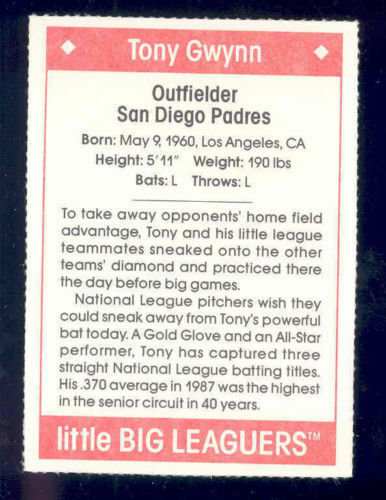 1990 Little Big Leaguers Tony Gwynn Padres Little League Photo Image 2