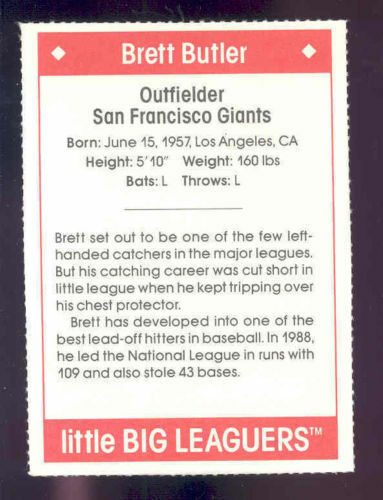 1990 Little Big Leaguers Brett Butler Giants Little League Photo Image 2