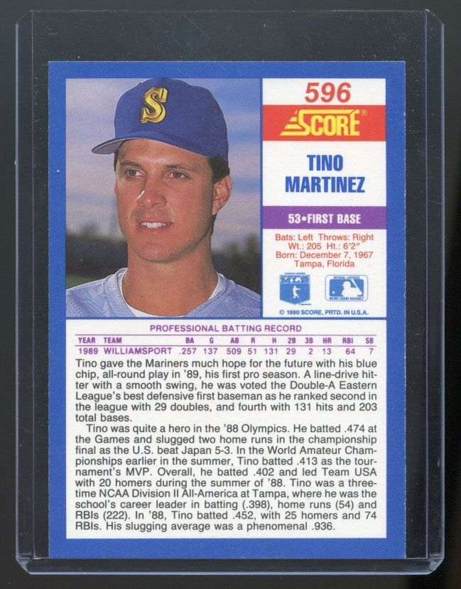 1990 Score #596 Tino Martinez Seattle Mariners Image 2