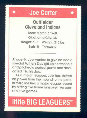 1990 Little Big Leaguers Joe Carter Indians Little League Photo Image 2