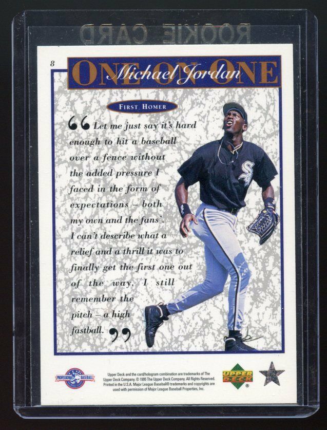 1995 Upper Deck #8 One on One Michael Jordan First Homer Baseball Rookie Card Image 2