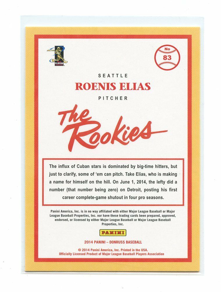 2014 Donruss The Rookies #83 Roenis Elias Seattle Mariners rookie card Image 2