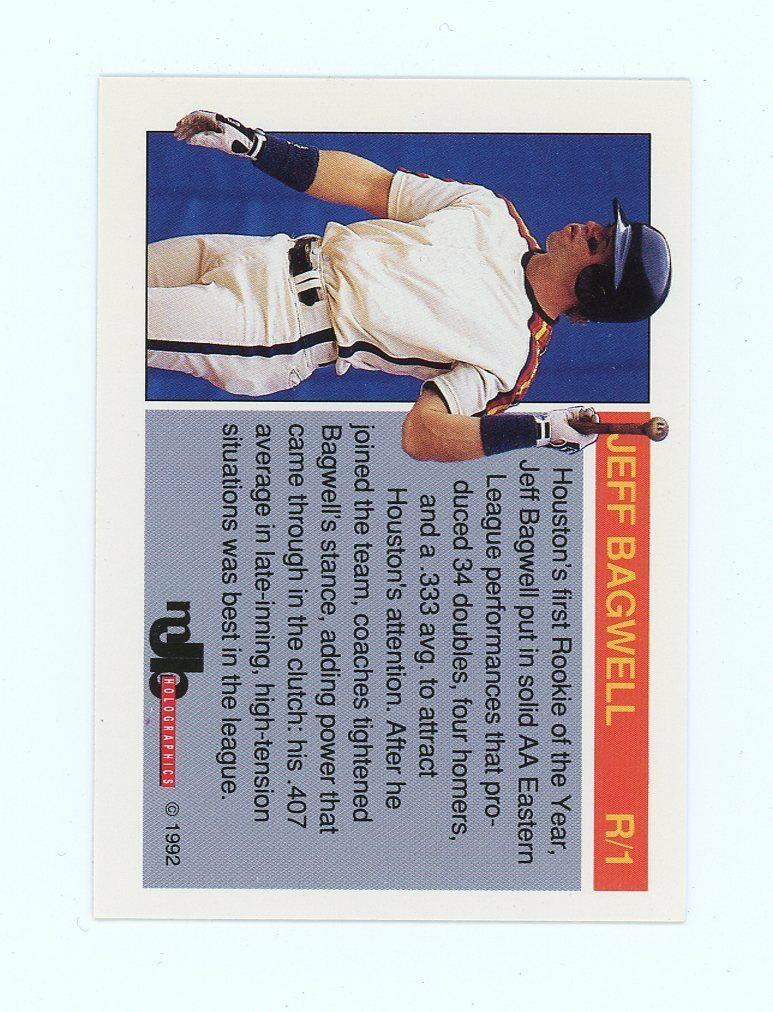 1992 Holoprism #R1 Jeff Bagwell 1991 Rookie of the Year Hologram Astros Card Image 2