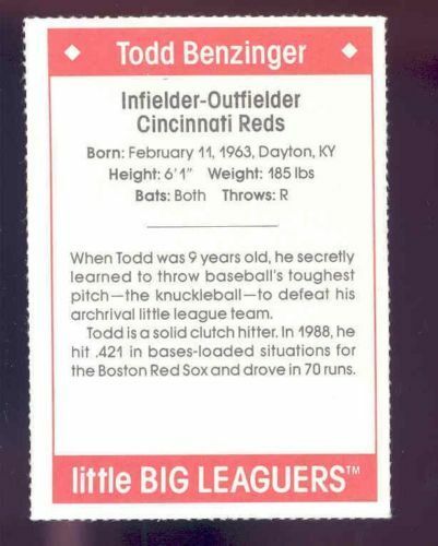 1990 Little Big Leaguers Todd Benzinger Reds Little League Photo Image 2