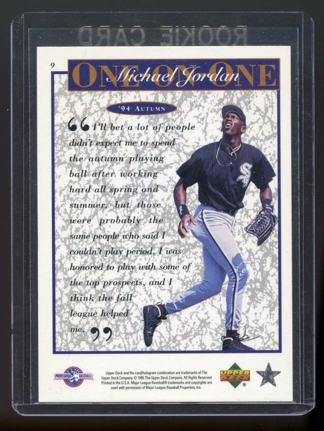 1995 Upper Deck #9 One on One Michael Jordan '94 Autumn Baseball Rookie Card Image 2