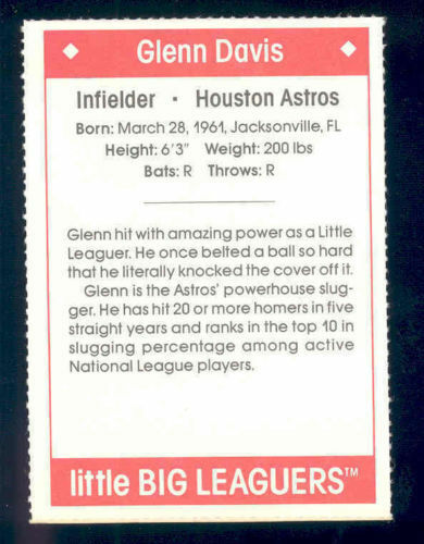 1990 Little Big Leaguers Glenn Davis Astros Little League Photo Image 2