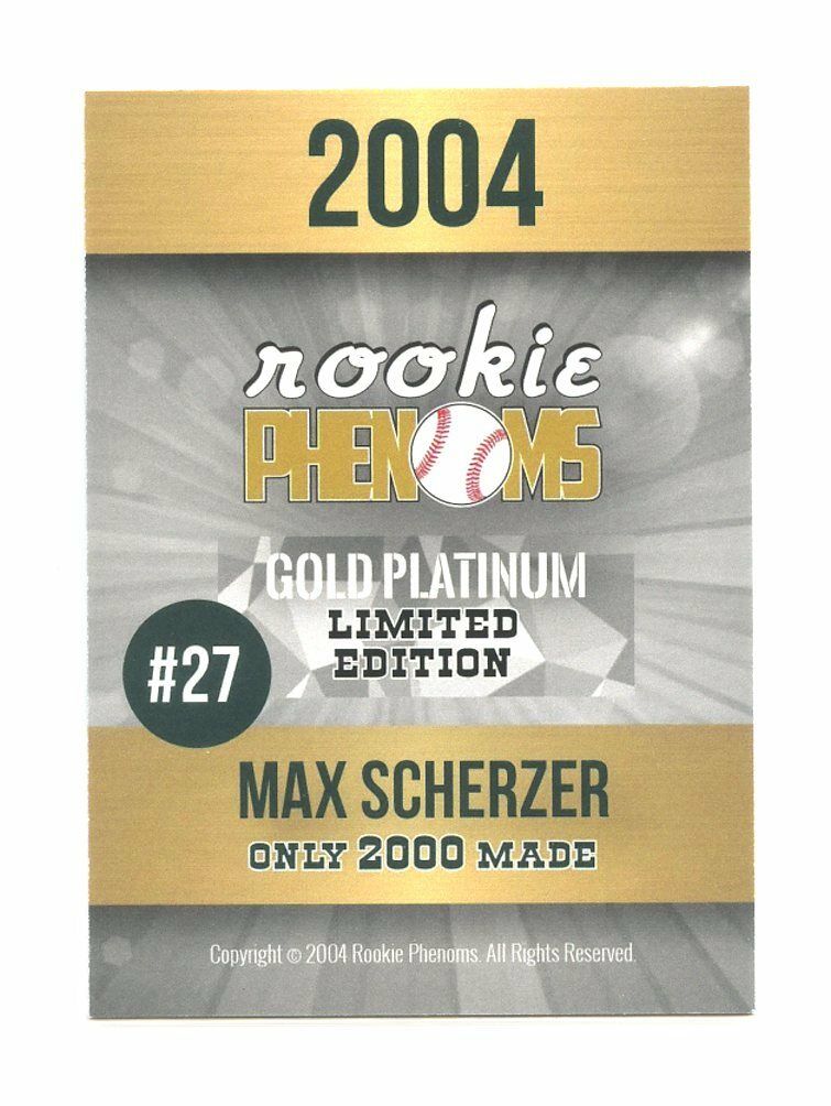 2004 Rookie Phenoms Max Scherzer Gold Platinum La Crosse Loggers Rookie Card Image 2