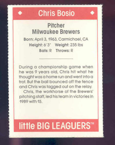 1990 Little Big Leaguers Chris Bosio Brewers Little League Photo Image 2