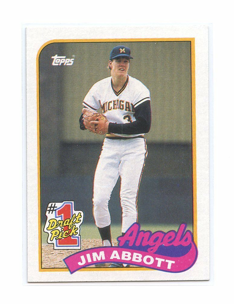 1989 Topps #573 Jim Abbott #1 Draft Pick Angels Rookie Card Image 1