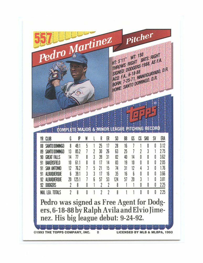 1993 Topps #557 Pedro Martinez Los Angeles Dodgers Rookie Card Image 2