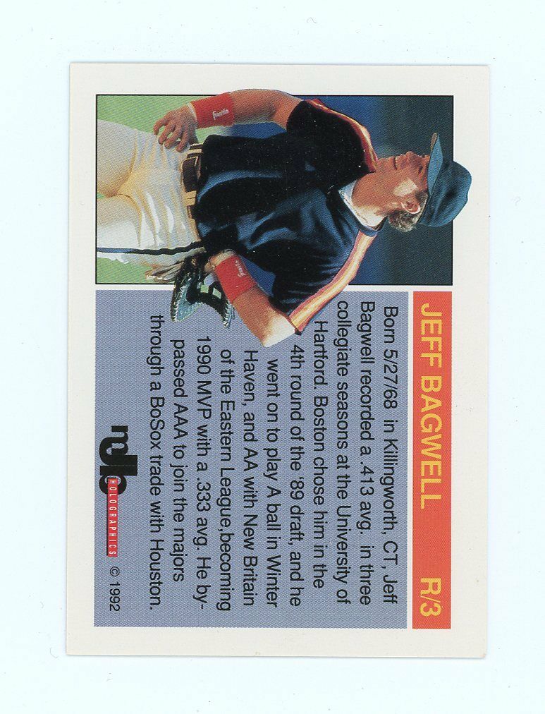 1992 Holoprism Gold #R3 Jeff Bagwell Batting Hologram Houston Astros Card Image 2