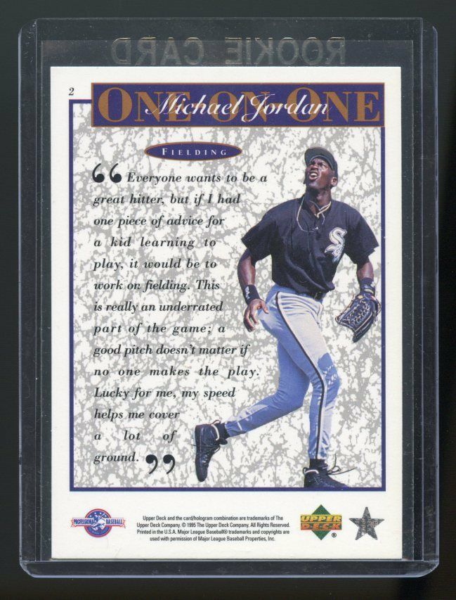 1995 Upper Deck #2 One on One Michael Jordan Fielding Baseball Rookie Card Image 2