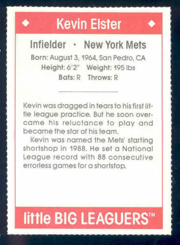 1990 Little Big Leaguers Kevin Elster Mets Little League Photo Image 2