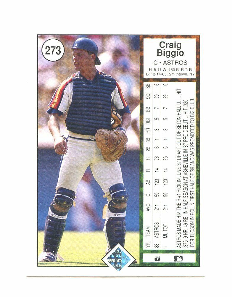 1989 Upper Deck #273 Craig Biggio Houston Astros Rookie Card Image 2