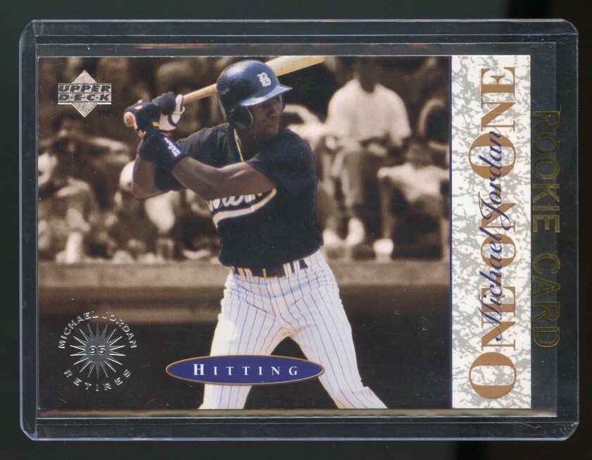 1995 Upper Deck #3 One on One Michael Jordan Hitting Baseball Rookie Card Image 1