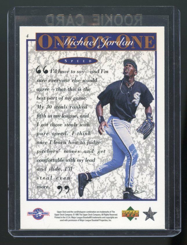 1995 Upper Deck #4 One on One Michael Jordan Speed Baseball Rookie Card Image 2