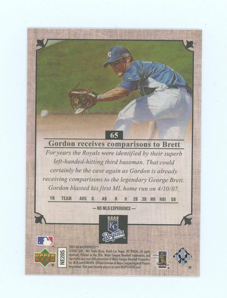 2007 UD Masterpieces #65 Alex Gordon Royals Fielding the Ball Rookie Card Image 2