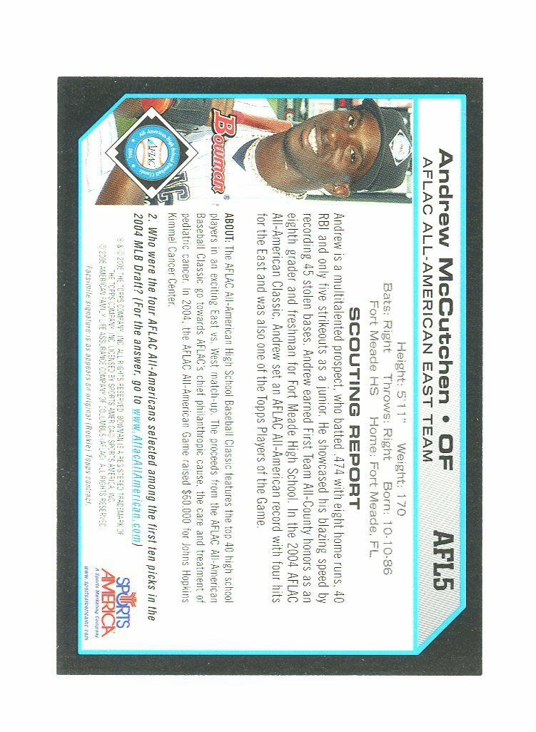 2004 Bowman AFLAC #AFL5 Andrew McCutchen Yankees Rookie Card Image 2