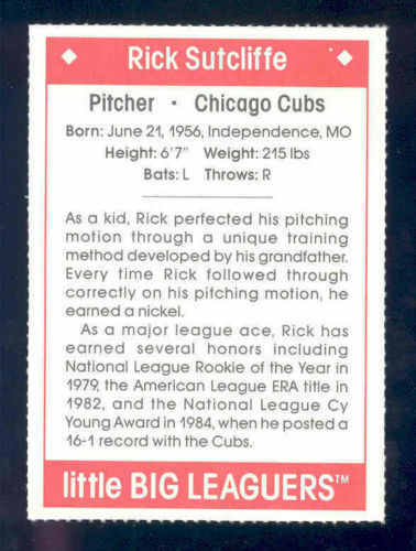 1990 Little Big Leaguers Rick Sutcliffe Cubs Little League Photo Image 2