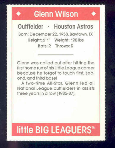 1990 Little Big Leaguers Glenn Wilson Astros Little League Photo Image 2