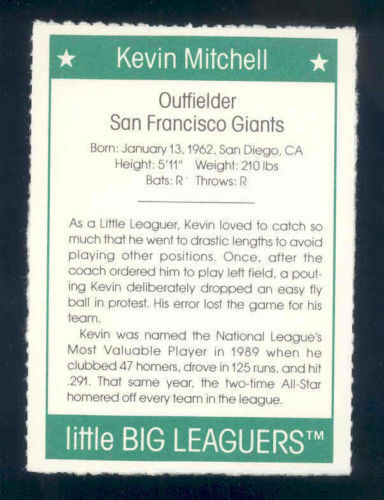 1991 More Little Big Leaguers Kevin Mitchell Giants Little League Photo Image 2