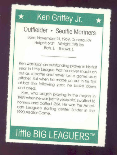 1991 More Little Big Leaguers Ken Griffey Jr. Mariners Little League Photo Image 2