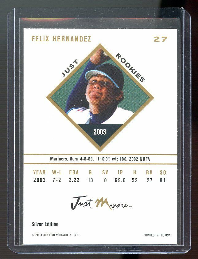 2003 Just Minors Silver Edition #27 Felix Hernandez Mariners Just Rookies RC Image 2