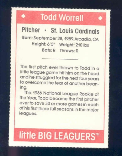 1990 Little Big Leaguers Todd Worrell Cardinals Little League Photo Image 2