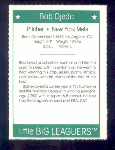 1991 More Little Big Leaguers Bob Ojeda Mets Little League Photo Image 2