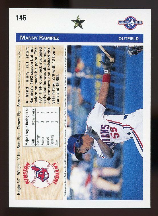 1992 upper deck minors #146 MANNY RAMIREZ cleveland indians minor league ROOKIE Image 2