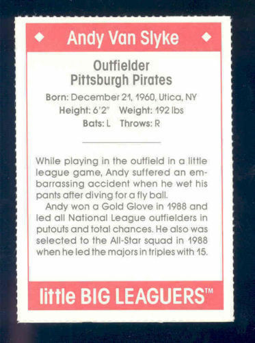 1990 Little Big Leaguers Andy Van Slyke Pirates Little League Photo Image 2