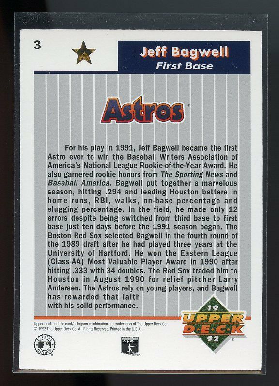 1992 upper deck fanfest gold #3 JEFF BAGWELL houston astros Image 2