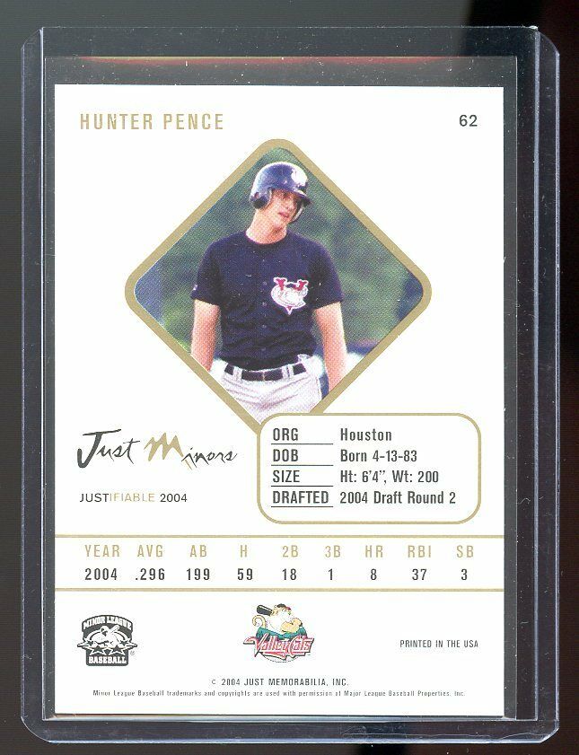 2004 Just Minors #62 Hunter Pence Tri-City Valley Cats Astros Rookie Card Image 2