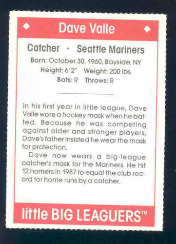 1990 Little Big Leaguers Dave Valle Mariners Little League Photo Image 2