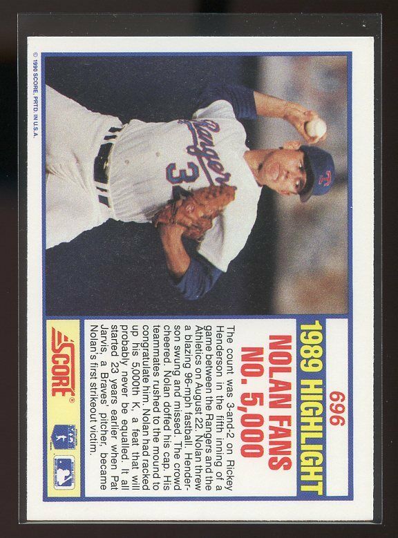 1990 score #696 NOLAN RYAN HL texas rangers Image 2