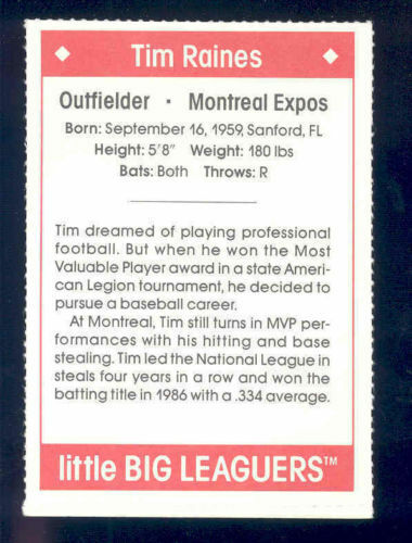 1990 Little Big Leaguers Tim Raines Expos Little League Photo Image 2