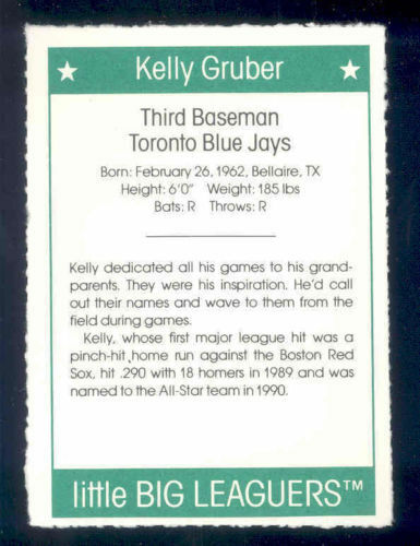 1991 More Little Big Leaguers Kelly Gruber Blue Jays Little League Photo Image 2