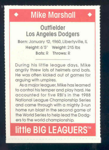 1990 Little Big Leaguers Mike Marshall Dodgers Little League Photo Image 2