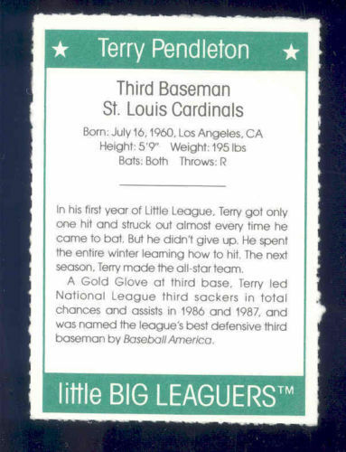 1991 More Little Big Leaguers Terry Pendleton Cardinals Little League Photo Image 2